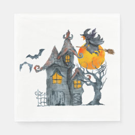 Wasserfarbe Hexe und grilles Haus Halloween Serviette