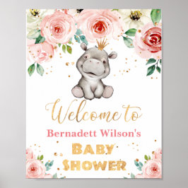 Wasserfarbe Hippo Princess Babydusche Willkommen Poster