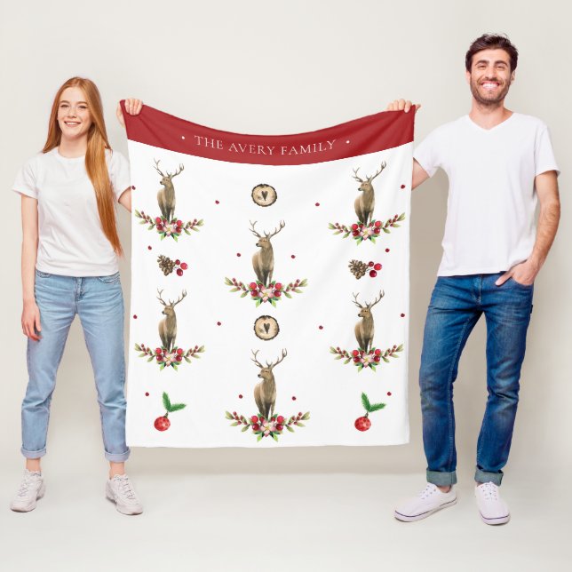 Wasserfarbe Hirsche Weihnachtsbauweise Fleecedecke (Beispiel)