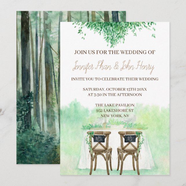 Wasserfarbe Hochzeit mit rustikalem Stil Einladung (Vorne/Hinten)