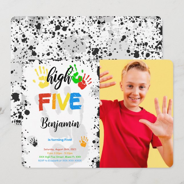 Wasserfarbe Hohe Einladung von fünf Fotos (Vorne/Hinten)