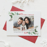 Wasserfarbe Holly Greenery Foto Frohe Weihnachten<br><div class="desc">Frohe Weihnachten! Senden Sie Familie und Freunden Ihre wärmsten Urlaubssgrüße mit dieser individuell gestaltbaren Weihnachtsflachkarte in Aquarellen. Es zeigt Aquarellbilder von Heiligen und festlicher Vegetation. Personalisieren Sie das Foto und Ihre Texte durch das Hinzufügen eines Landschaftstextes. Diese Aquarellweihenkarte ist auch in anderen Karton erhältlich.</div>