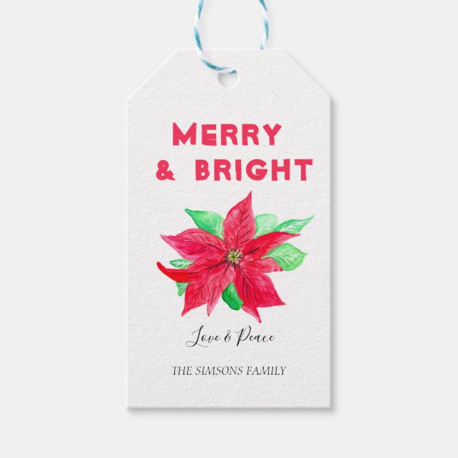 Wasserfarbe Holly Merry und Bright Geschenkanhänger (Vorderseite)