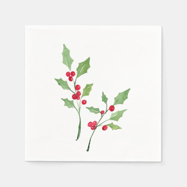 Wasserfarbe Holly Sprigs Serviette (Vorderseite)