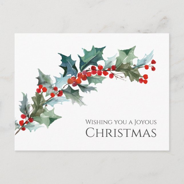 Wasserfarbe Holly und Berries Weihnachten freudig Postkarte (Vorderseite)