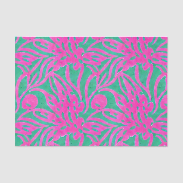Wasserfarbe Hot Pink Aqua Übergröße Damaskus Inspi Seidenpapier (Vorderseite)