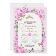 Wasserfarbe Hot Pink Gold Schmetterling Quinceñera