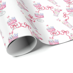 Wasserfarbe Hot Pink Mahjong Cocktails Geschenkpapier