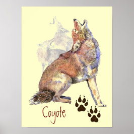 Wasserfarbe Howling Coyote Poster