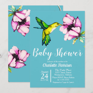 Wasserfarbe Hummingbird & Lila Blume Kinderdusche Einladung