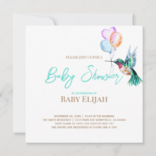 Wasserfarbe Hummingbird und Balloons Babydusche Einladung