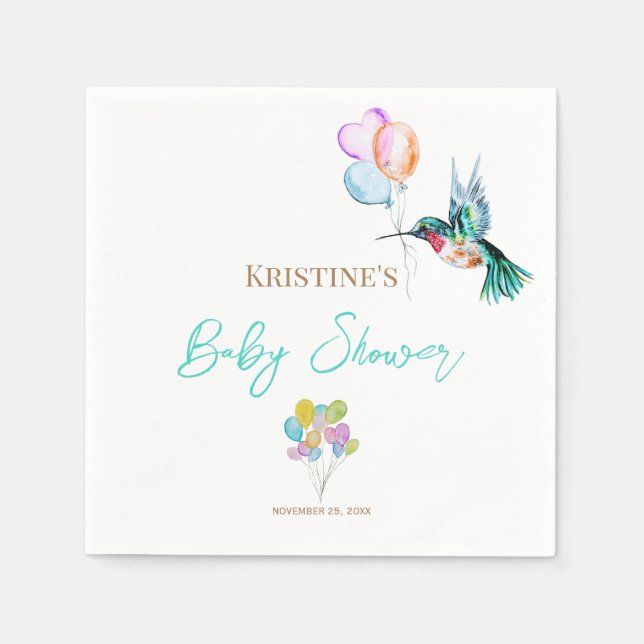 Wasserfarbe Hummingbird und Balloons Babydusche Serviette (Vorderseite)