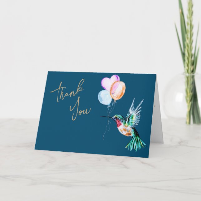 Wasserfarbe Hummingbird und Balloons Vielen Dank Karte (Vorderseite)