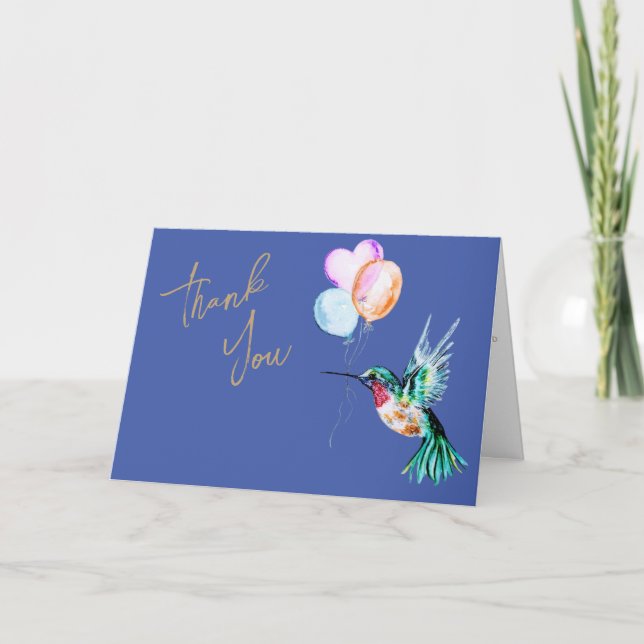 Wasserfarbe Hummingbird und Balloons Vielen Dank Karte (Vorderseite)