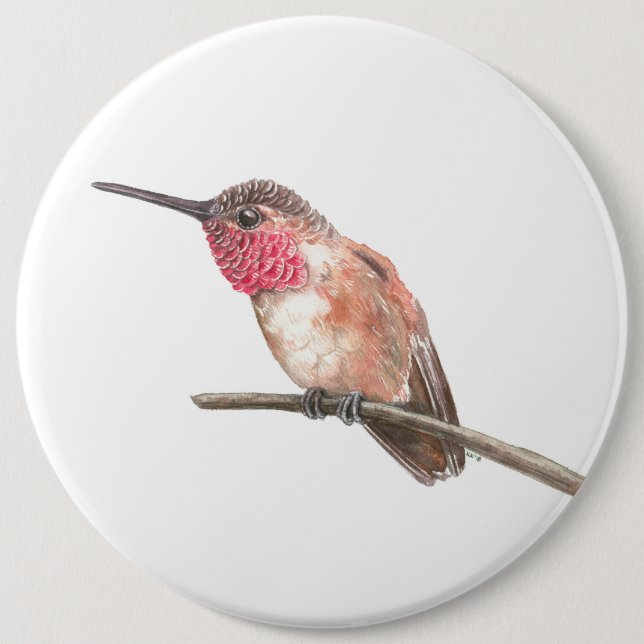 Wasserfarbe Hummingvogel Button (Vorderseite)
