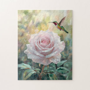 Wasserfarbe Hummingvogel und Rosa Rose