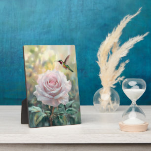 Wasserfarbe Hummingvogel und Rosa Rose Fotoplatte