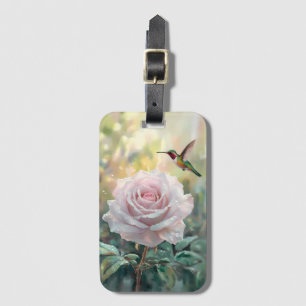Wasserfarbe Hummingvogel und Rosa Rose Gepäckanhänger