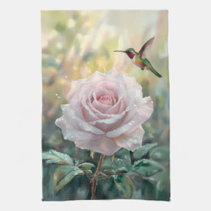 Wasserfarbe Hummingvogel und Rosa Rose Geschirrtuch