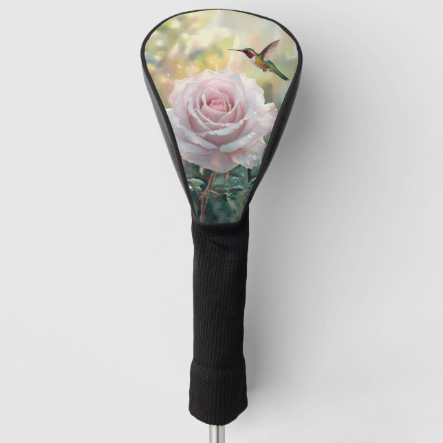Wasserfarbe Hummingvogel und Rosa Rose Golf Headcover (Vorderseite)