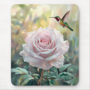 Wasserfarbe Hummingvogel und Rosa Rose Mousepad