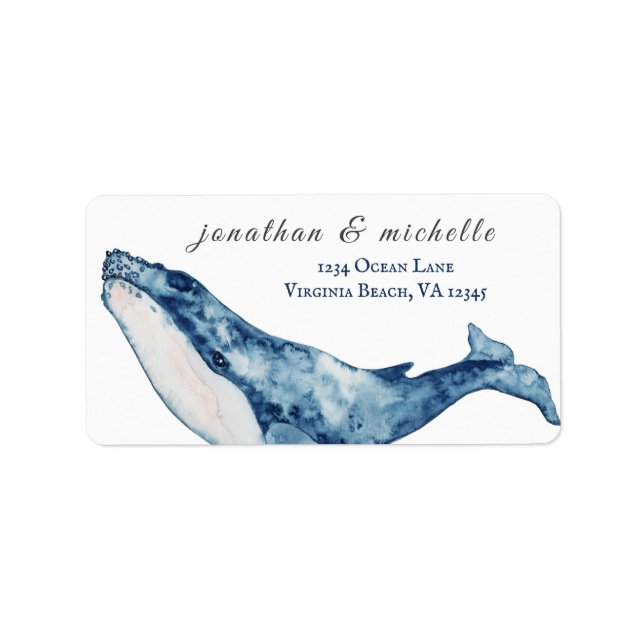 Wasserfarbe Humpback Whale Nautical Beach Adresse Adressaufkleber (Vorne)