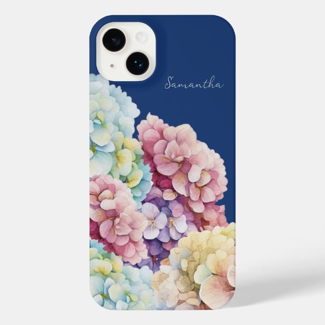 Wasserfarbe Hydrangea Personalisiert Blue iPhone 14 Plus Hülle (Rückseite)