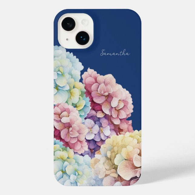 Wasserfarbe Hydrangea Personalisiert Blue iPhone 14 Plus Hülle (Rückseite)