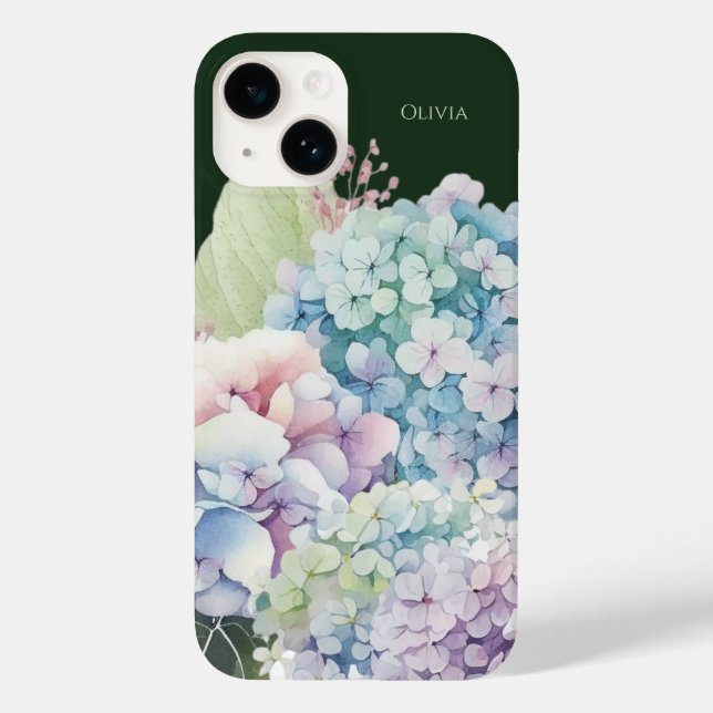 Wasserfarbe Hydrangea Personalisiert grün Case-Mate iPhone 14 Hülle (Rückseite)
