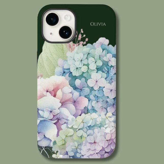 Wasserfarbe Hydrangea Personalisiert grün Case-Mate iPhone 14 Hülle (Von Creator hochgeladen)