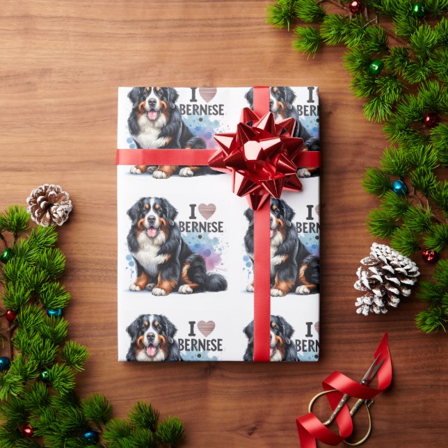 Wasserfarbe I Liebe Mein Berner Hund Geschenkpapier (Feiertagsgeschenk)