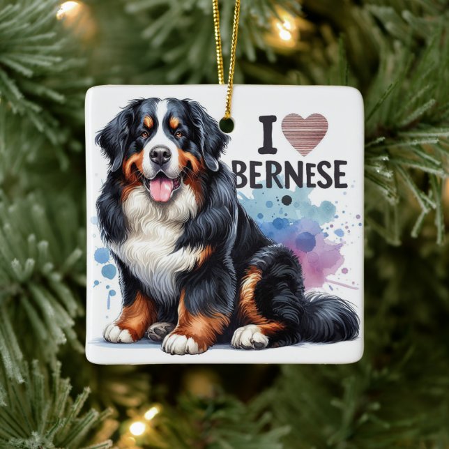 Wasserfarbe I Liebe Mein Berner Hund Keramikornament (Baum)