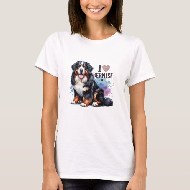 Wasserfarbe I Liebe Mein Berner Hund T-Shirt (Vorderseite)