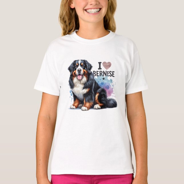 Wasserfarbe I Liebe Mein Berner Hund T-Shirt (Vorderseite)
