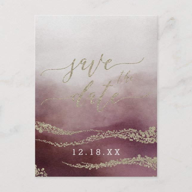 Wasserfarbe in Cranberry Wedding Save the Date Ankündigungspostkarte (Vorderseite)