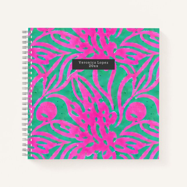 Wasserfarbe Inspiriert Rosa Aqua Damask Notizbuch (Vorderseite)