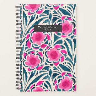 Wasserfarbe Inspiriert Rosa + Blau Botanische Blüt Planer