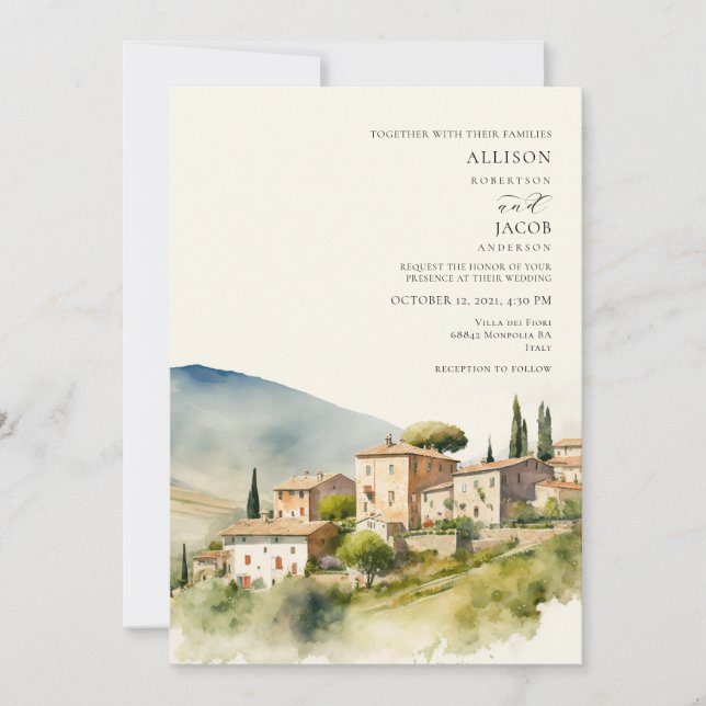 Wasserfarbe Italien Hochzeit in Urlaubsort Einladung (Vorderseite)