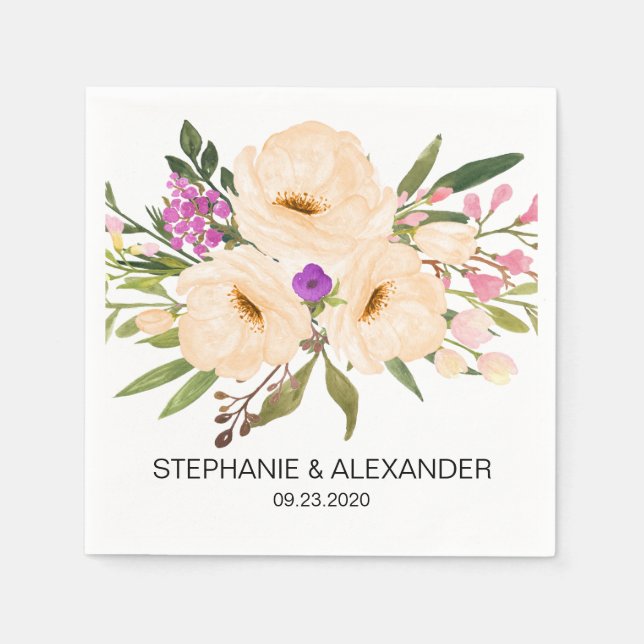 Wasserfarbe Ivory Bouquet Anemones Serviette (Vorderseite)