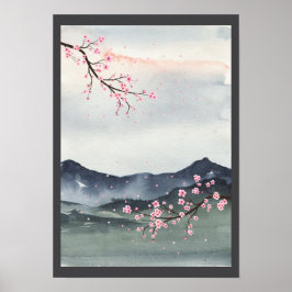 Wasserfarbe Japan Landschaft Poster