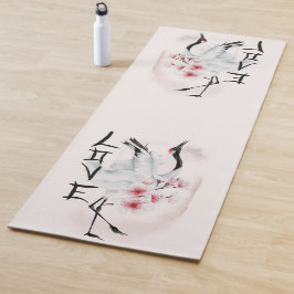 Wasserfarbe Japanisch Sakura Blossom Liebe Kran Yogamatte