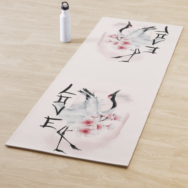 Wasserfarbe Japanisch Sakura Blossom Liebe Kran Yogamatte (Beispiel)