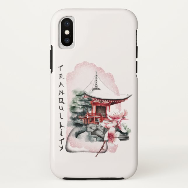 Wasserfarbe Japanischer Tempel Sakura Blossom Case-Mate iPhone Hülle (Rückseite)