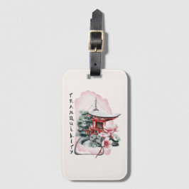 Wasserfarbe Japanischer Tempel Sakura Blossom Gepäckanhänger
