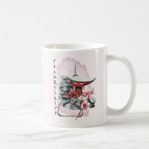 Wasserfarbe Japanischer Tempel Sakura Blossom Kaffeetasse