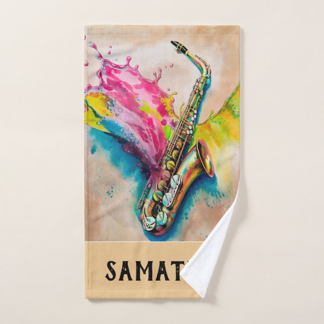 Wasserfarbe Jazzy Saxophon Badhandtuch Set (Handtuch)