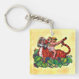 Wasserfarbe Junge Bacchus lächeln auf einem Tiger Schlüsselanhänger