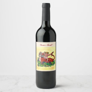 Wasserfarbe Junge Bacchus lächeln auf einem Tiger Weinetikett