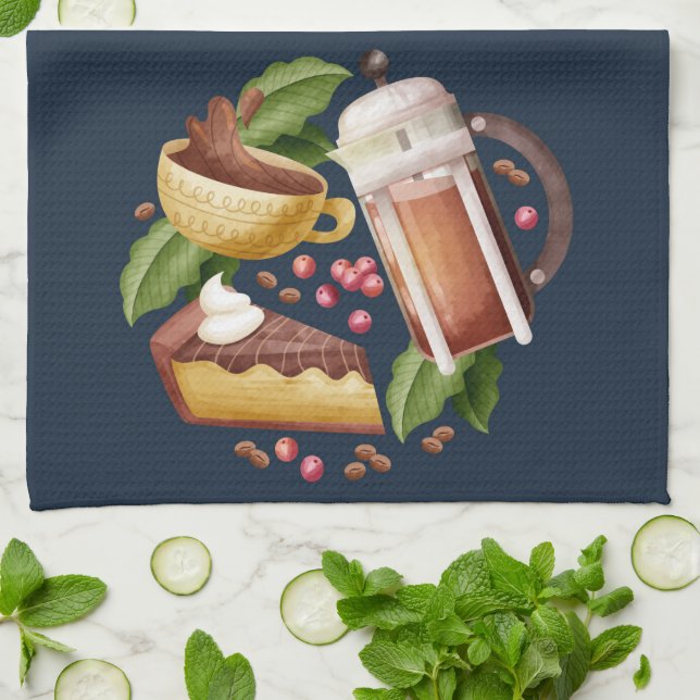 Wasserfarbe Kaffee Nachtisch Kuchen Küche Geschirrtuch (Gefaltet)