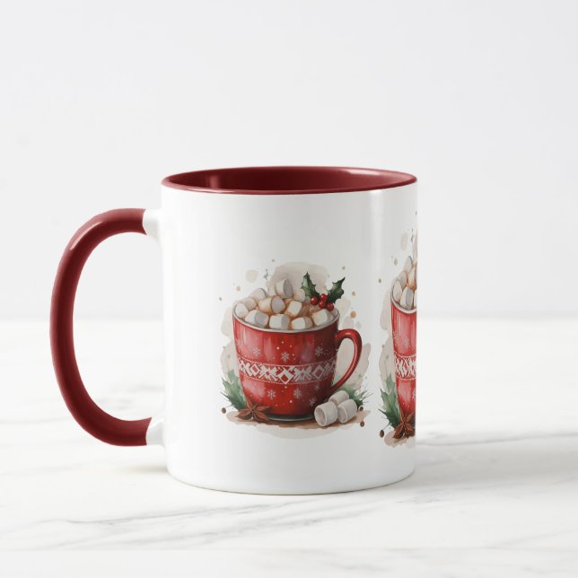 Wasserfarbe Kakao mit Marshmallows Weihnachten Tasse (Links)